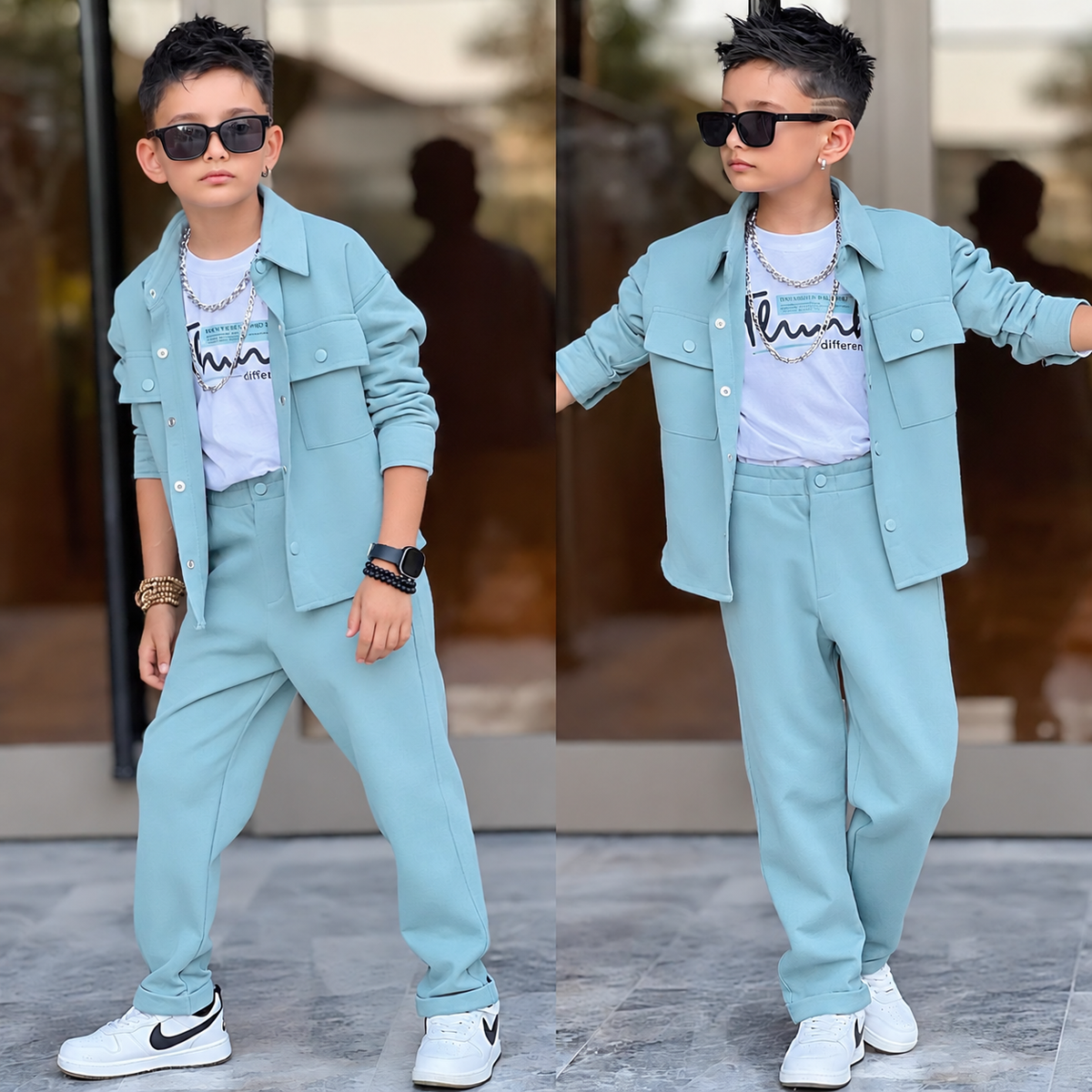 3-teiliges Jungen-Set mit Hemdjacke in Blau