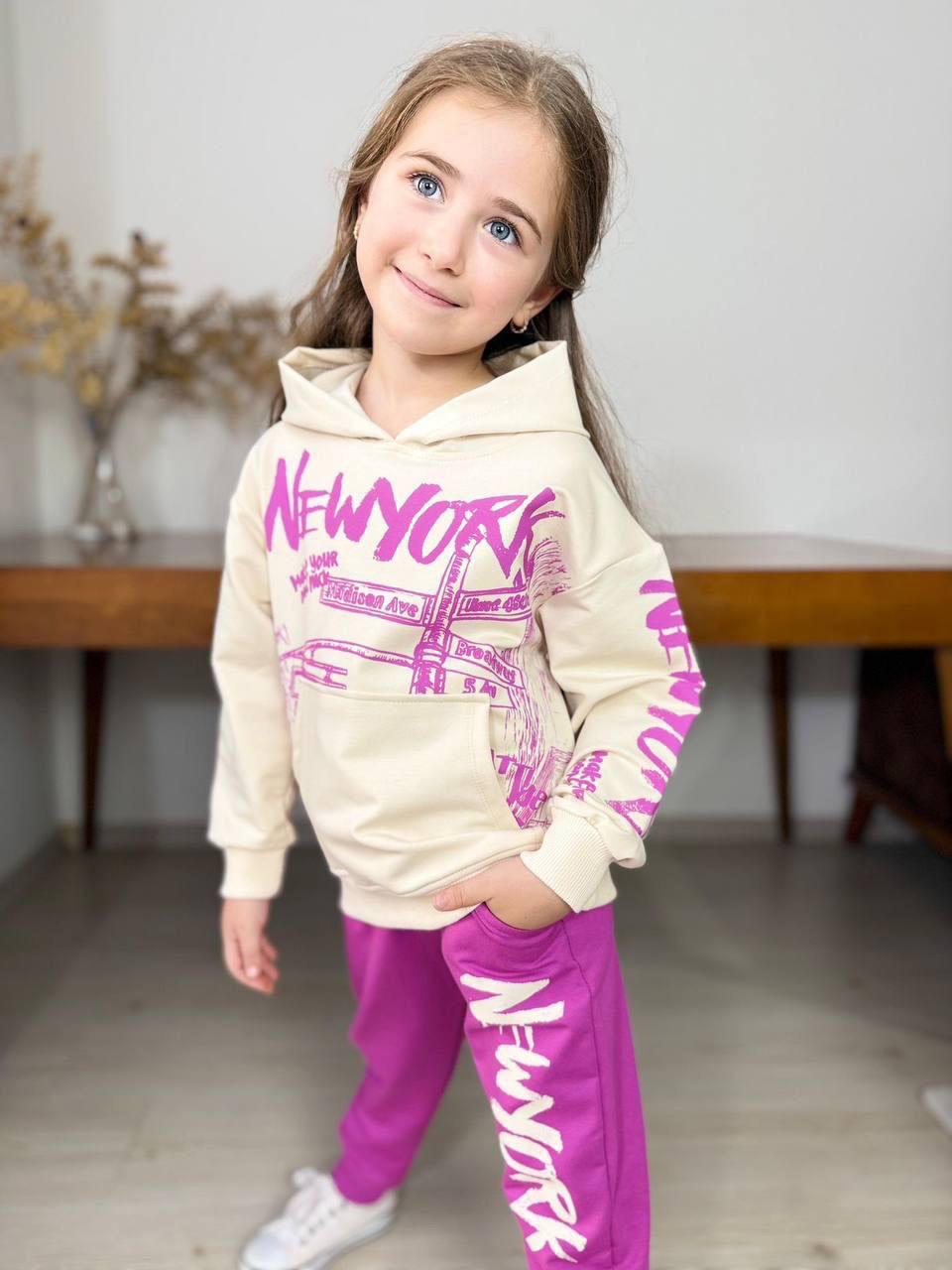 Mädchen-Freizeitset „New York“ mit Hoodie &amp; Jogginghose in Pink