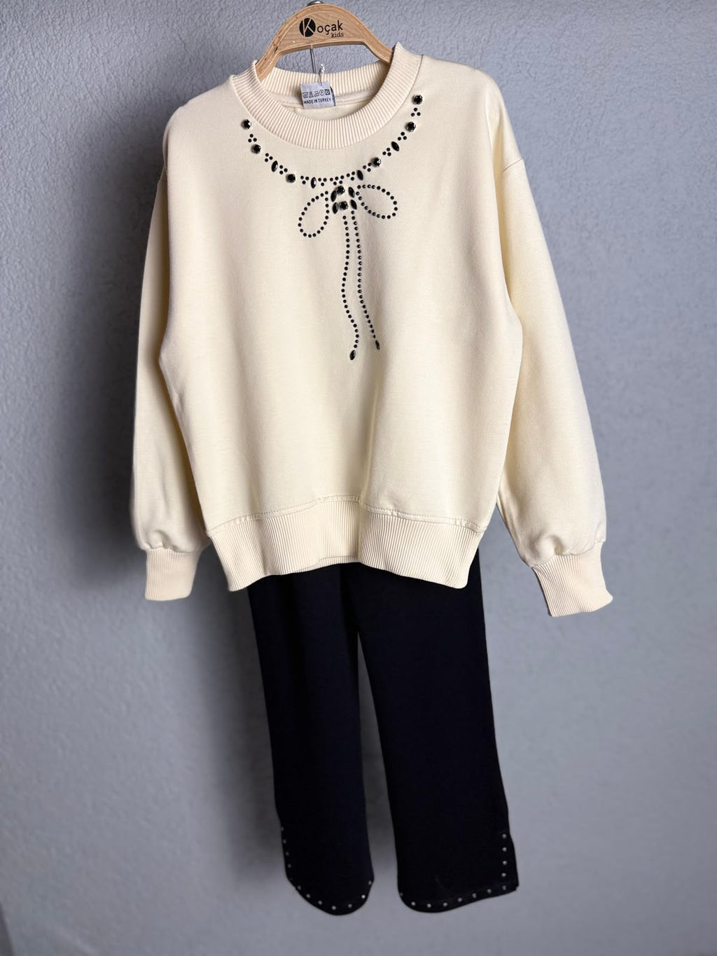 Mädchen Zweiteiler mit Schleifendetail in Creme