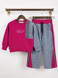  Mädchen-Set im Oversize-Look – Sweatshirt + weite Hose- Fuchsja