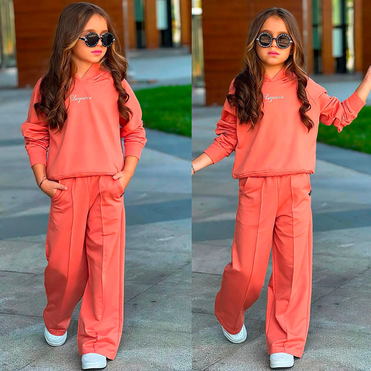 2-teiliger Mädchen-Trainingsanzug im Oversize-Look – Sweatshirt & Hose in Orange