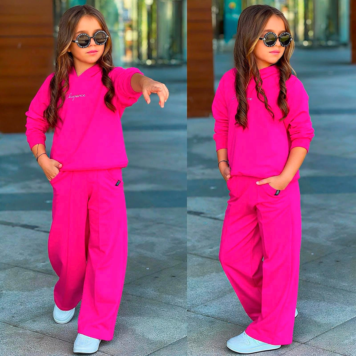 2-teiliger Mädchen-Trainingsanzug im Oversize-Look – Sweatshirt & Hose in Pink