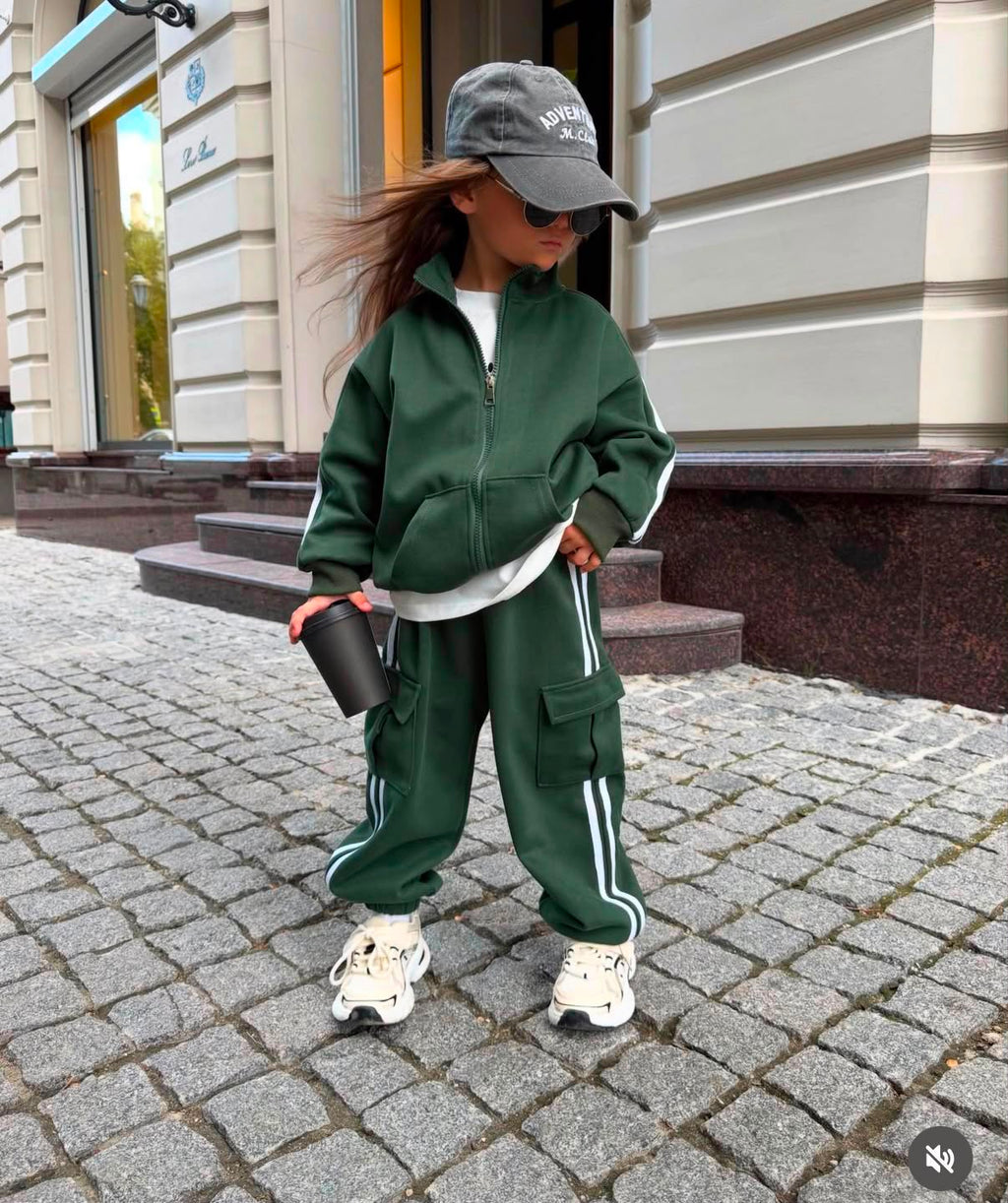 2-teiliges Set: Zipp-Jacke & Cargo-Hose in Grün