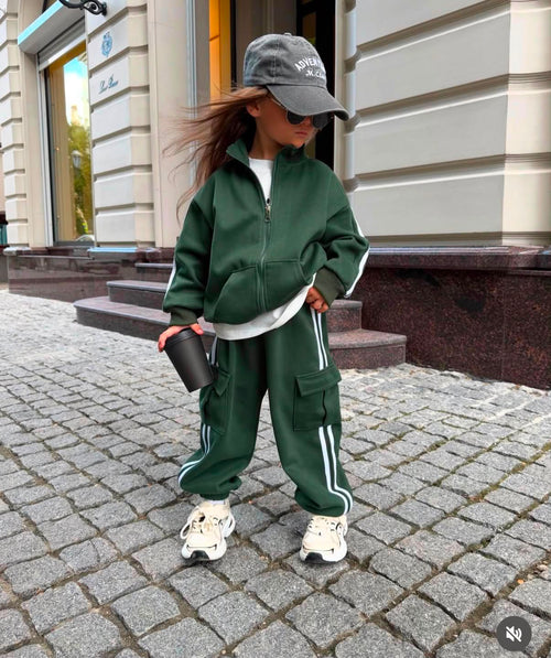 2-teiliges Set: Zipp-Jacke & Cargo-Hose in Grün
