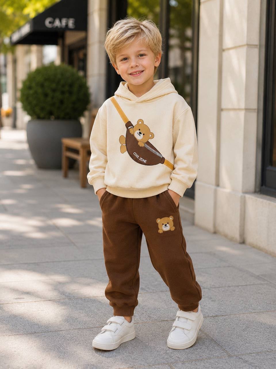 Jungen-Joggingset Teddy Cool Zone in Braun – Hoodie mit Bären-Print und Jogginghose, lässige Streetwear für Kinder