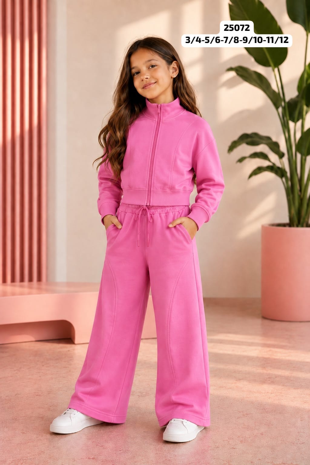 2-teiliges Mädchen-Set Zip-Jacke & weite Hose Pink