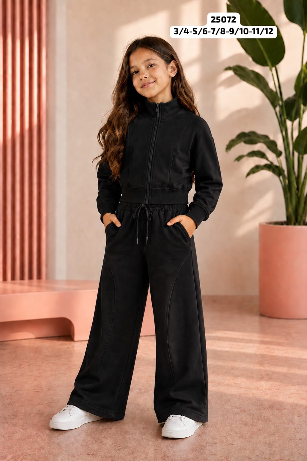 2-teiliges Mädchen-Set Zip-Jacke & weite Hose Schwarz