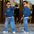 Jungen-Set im Washed-Look – blaues Oversized-Sweatshirt „Break Rules" mit hellblauer Washed-Jeans