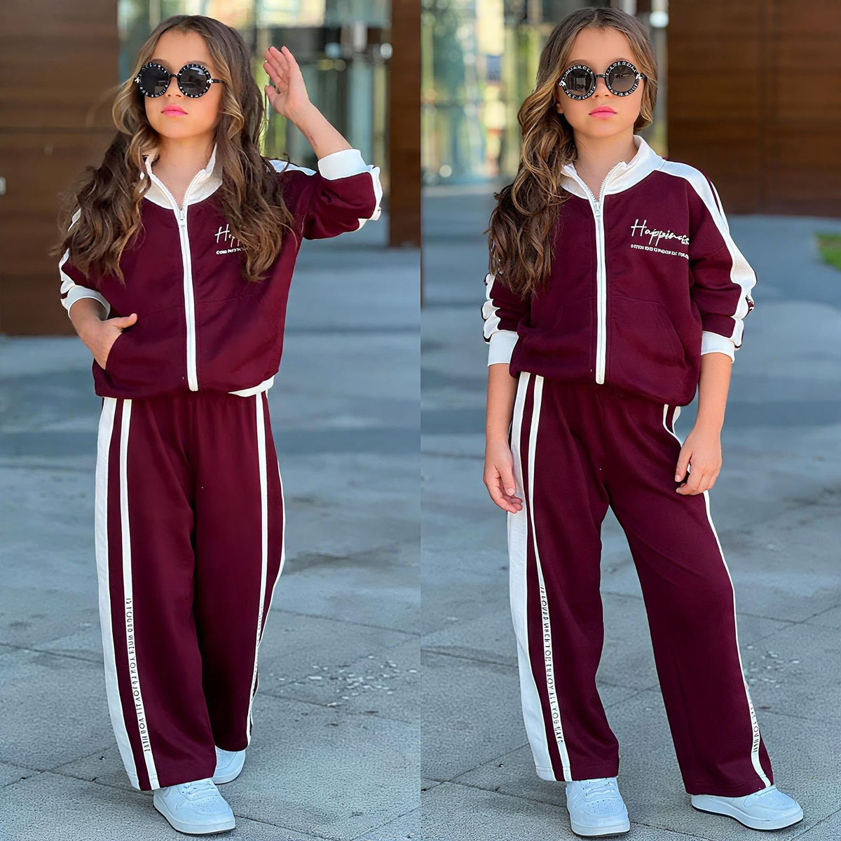 Sportlicher Mädchen-Trainingsanzug mit Jacke und Wide-Leg-Hose