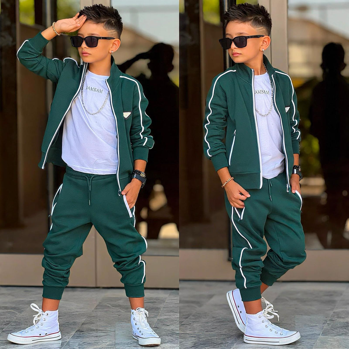 BamBam 3-teiliges Jungen-Set mit Weste in Petrol, bestehend aus Weste, Oberteil und Hose