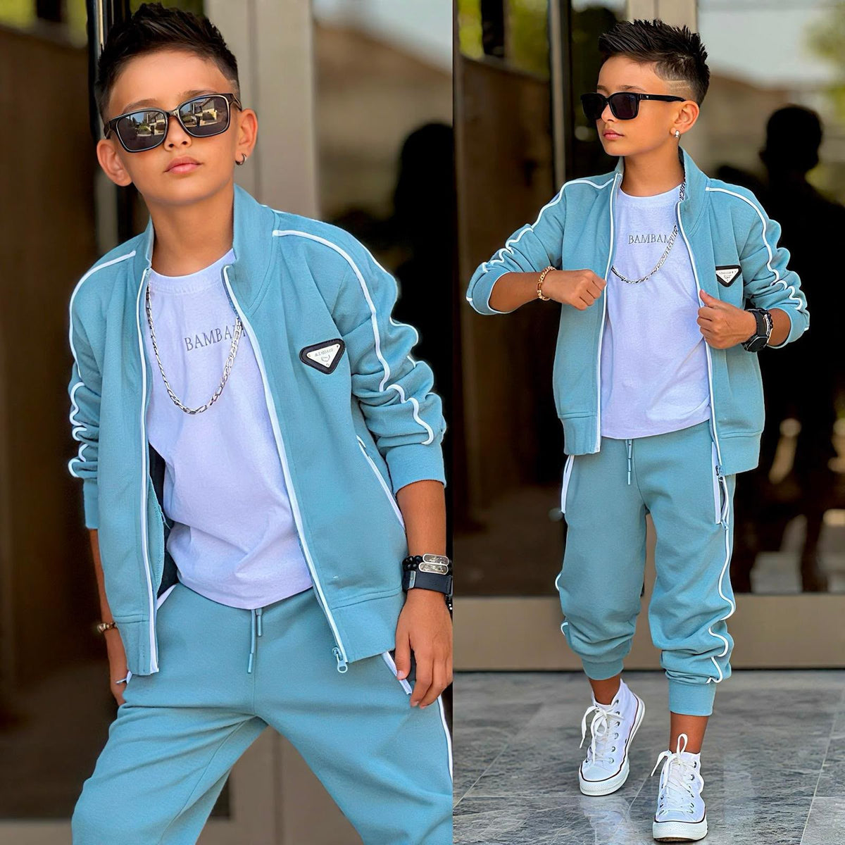 BamBam 3-teiliges Jungen-Set mit Weste in Blau, bestehend aus Weste, Oberteil und Hose