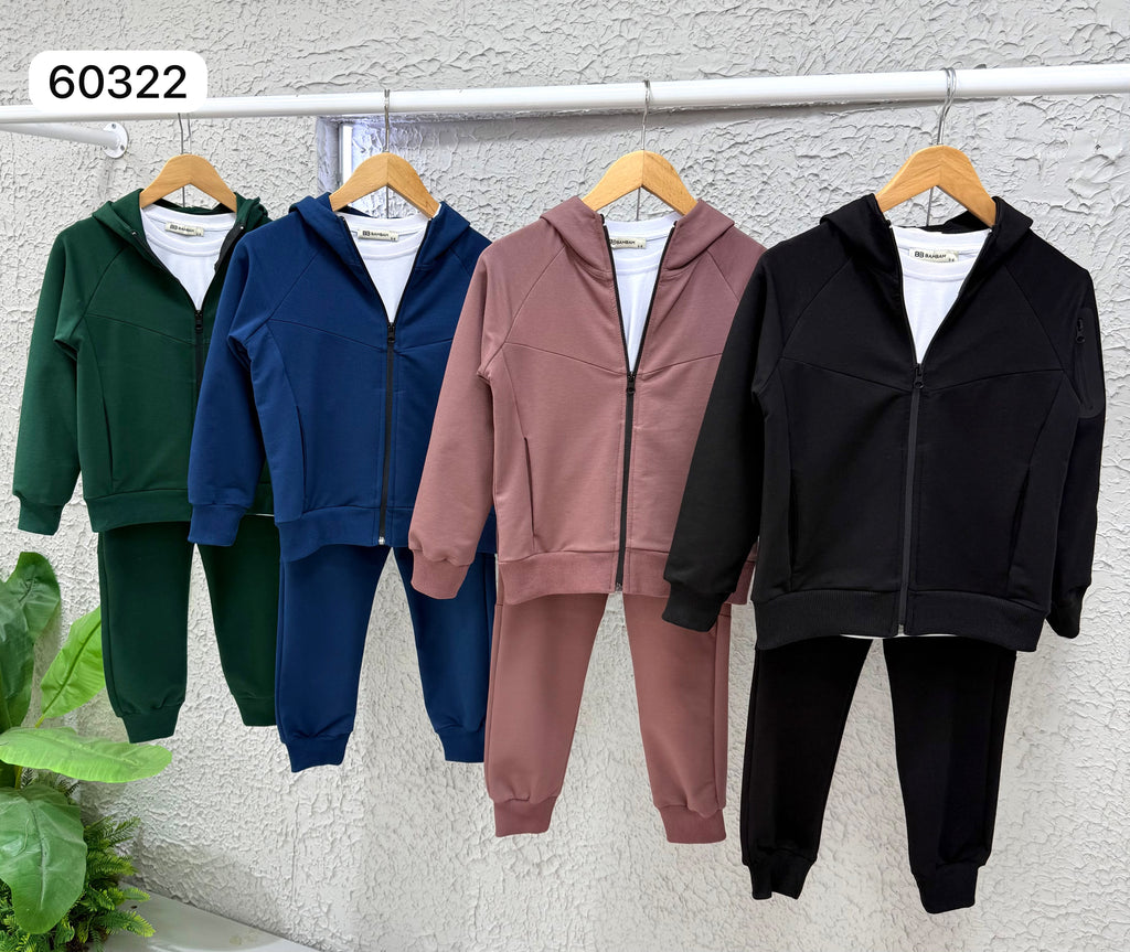 2-teilige Kinder-Jogginganzüge mit Kapuzenjacke und Jogginghose in Grün, Blau, Pink und Schwarz