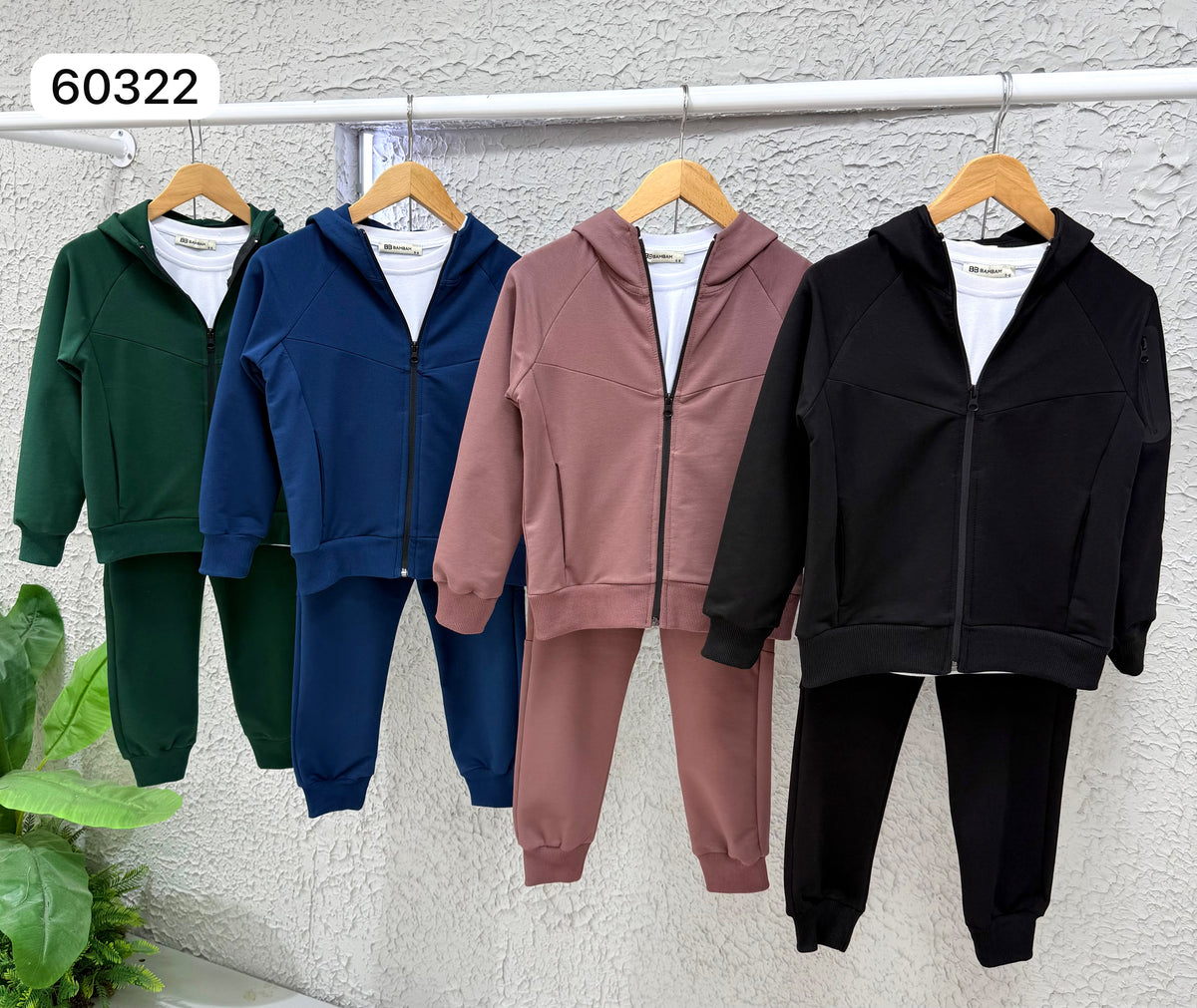 2-teilige Kinder-Jogginganzüge mit Kapuzenjacke und Jogginghose in Grün, Blau, Pink und Schwarz