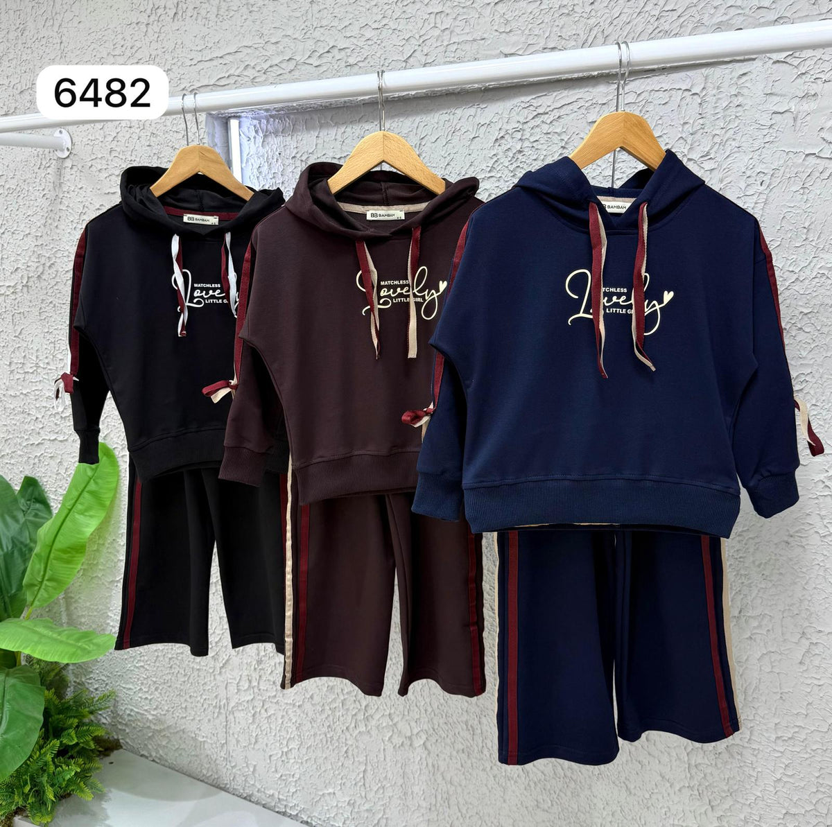 2-teiliges Mädchen-Set Hoodie & Weithose Lovely-Print – Farbvergleich Schwarz, Braun, Dunkelblau
