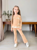 Mädchen 2-teiliges Set mit Schleifen & Spitze, Beige
