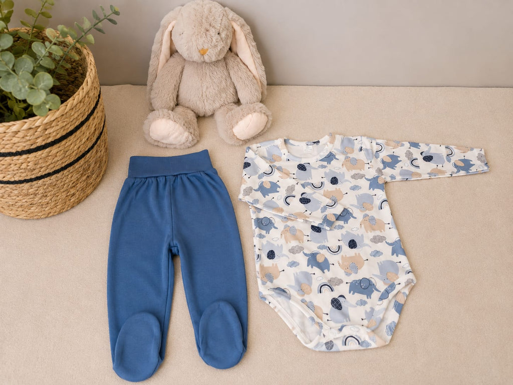 2-teiliges Baby-Set Body & Strampelhose – Grau Flat Lay Gesamtansicht | Kleiderli