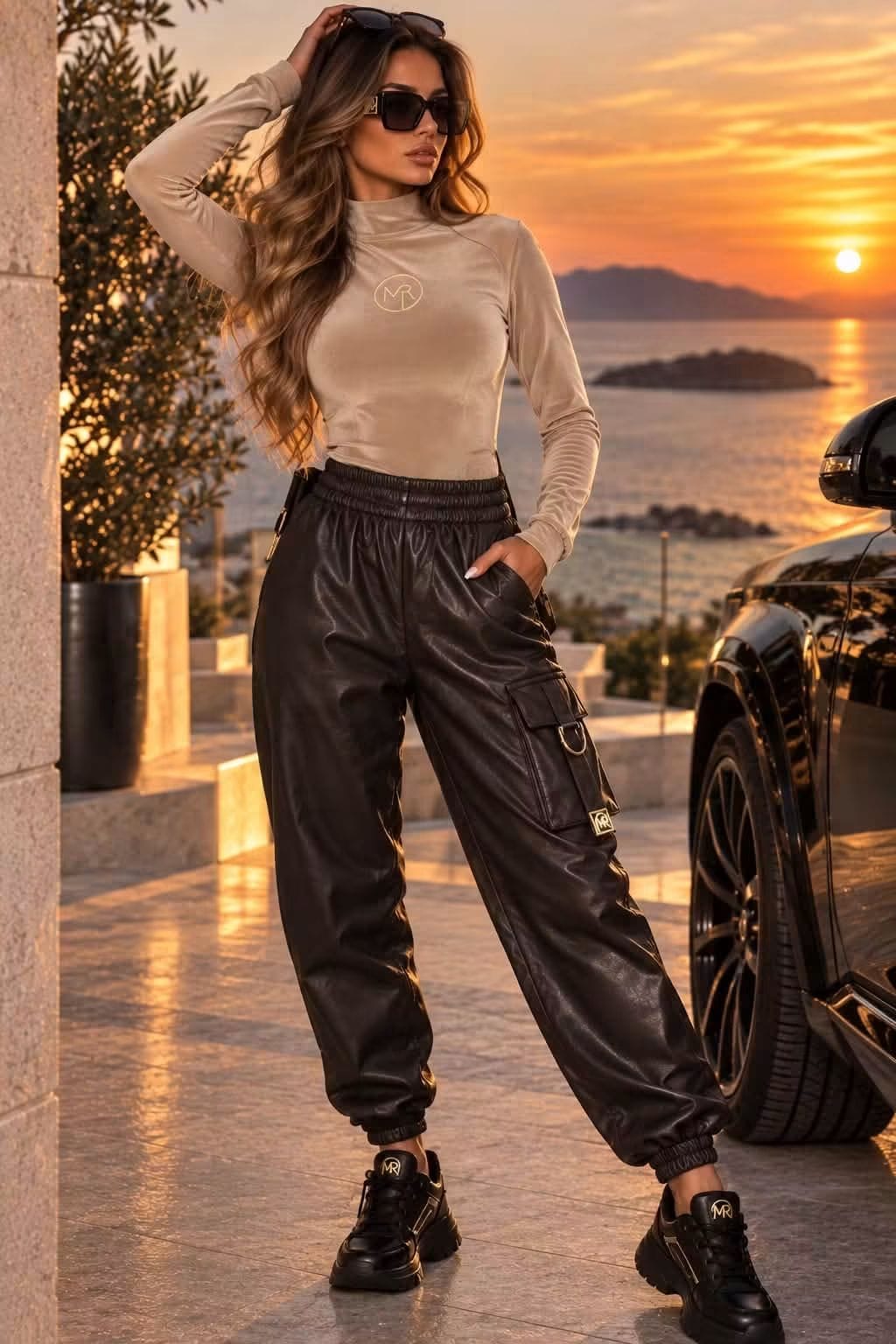 Milla Rossi Lederoptik-Hose mit elastischen Beinabschlüssen