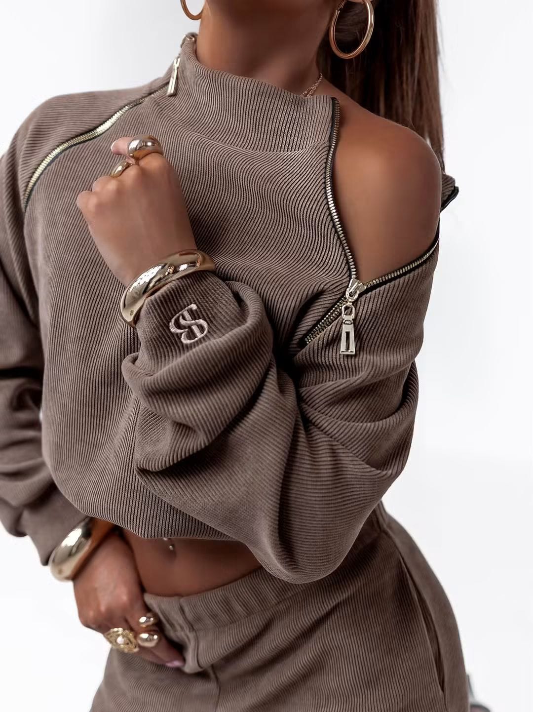 Damen Set Tokyo in Schokobraun, Zweiteiler aus Oberteil und Hose