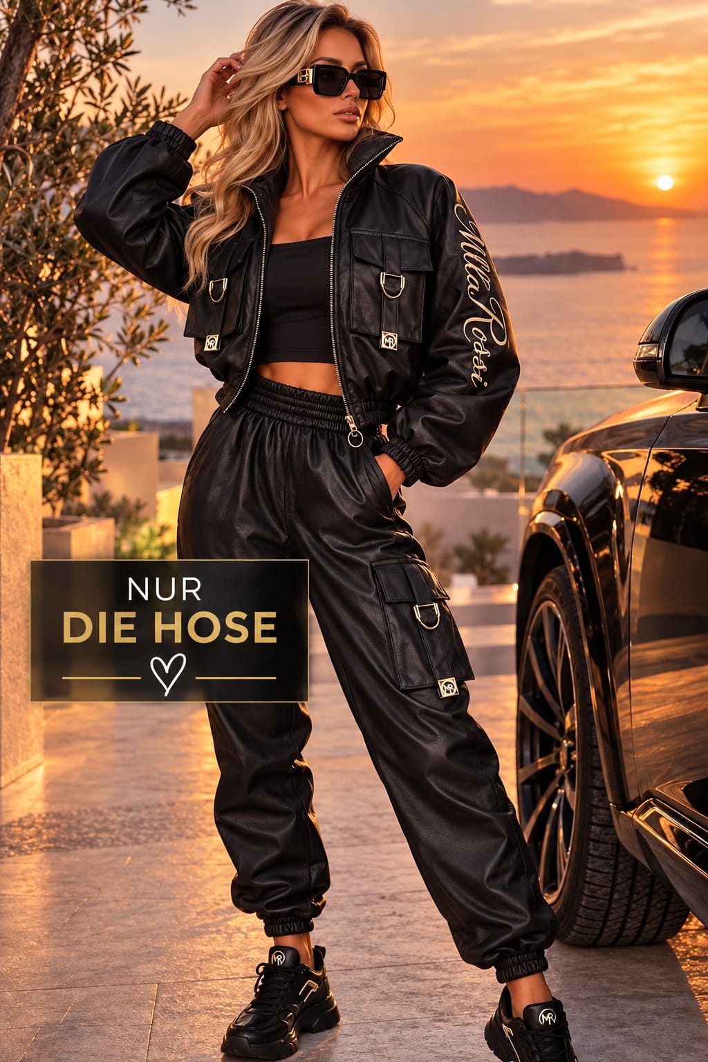 Milla Rossi Hose in Lederoptik in Schwarz, Vorderansicht