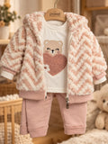 3-teiliges Baby-Set Sweet Bear in Altrosa und Creme mit Kapuzenjacke, Oberteil und Hose