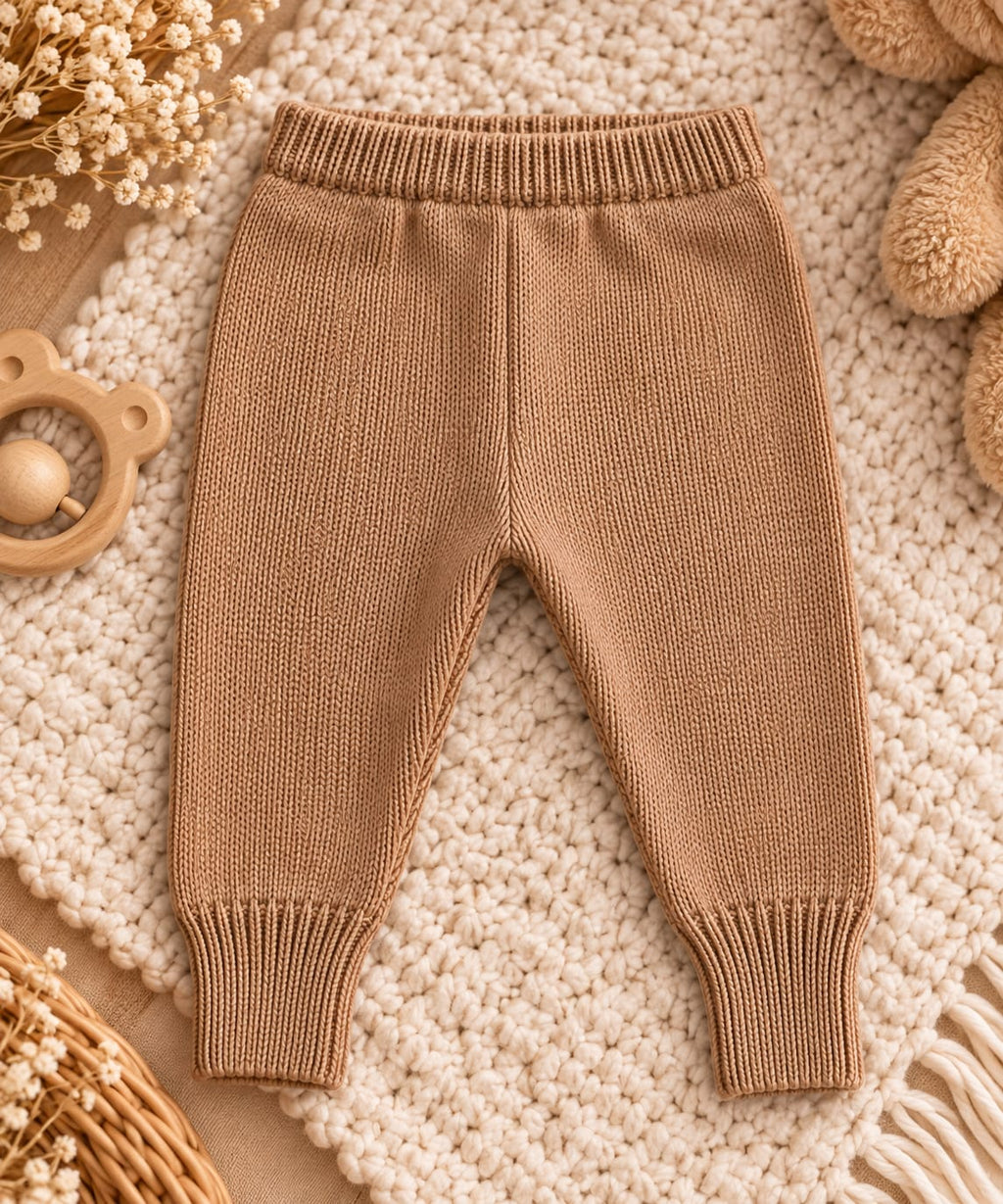 Passende Strickhose für Babys mit elastischem Bund und Bündchen in Braun