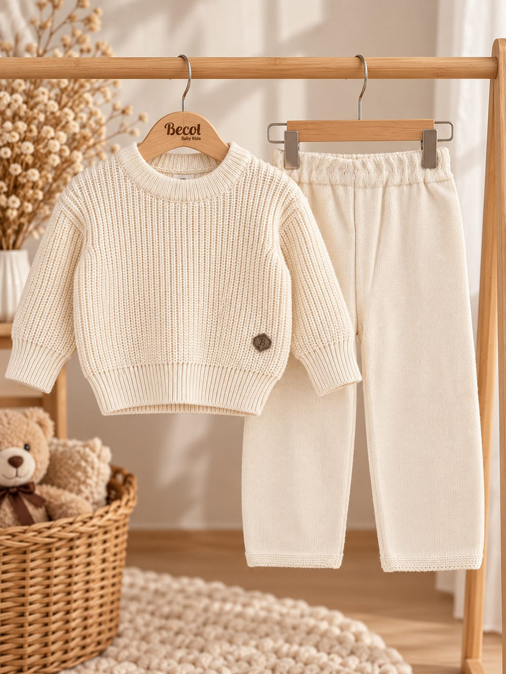 Baby-Strickset in Creme mit Pullover und gerader Hose