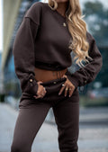 Brauner Cropped Sweater mit Logo-Detail und verstellbarem Tunnelzug am Saum, Damen Sweat Set