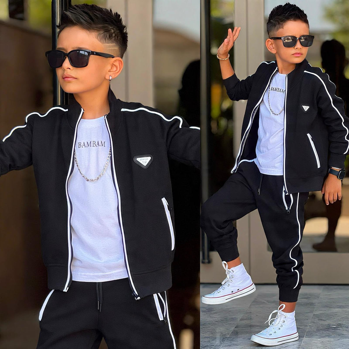BamBam 3-teiliges Jungen-Set mit Weste in Schwarz, bestehend aus Weste, Oberteil und Hose