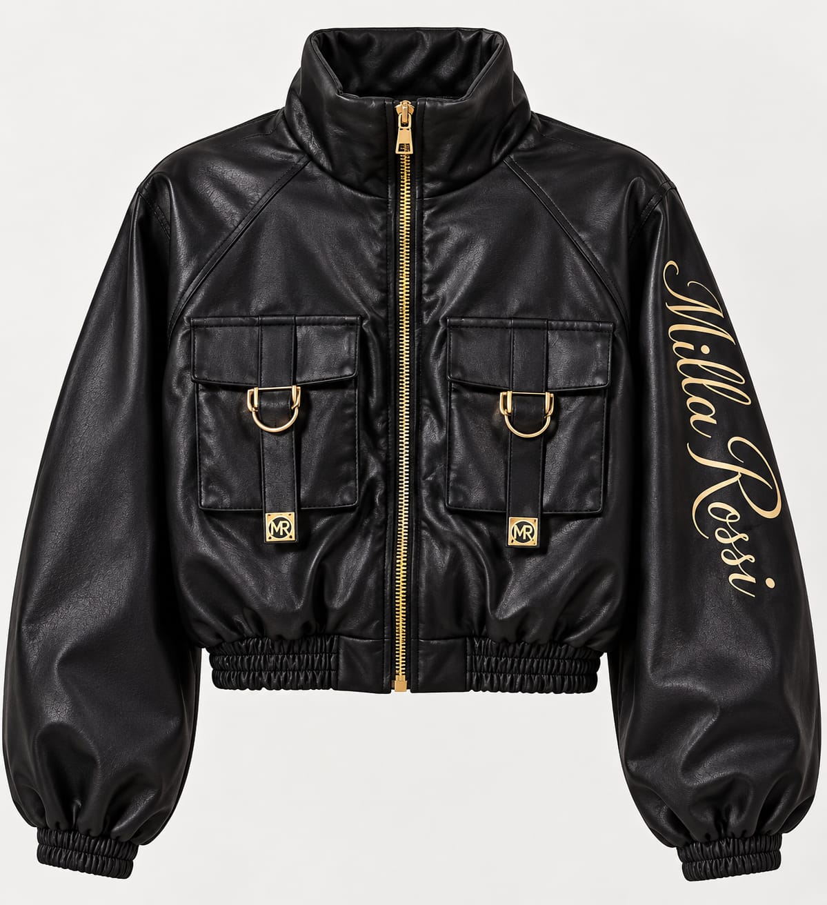 Milla Rossi Jacke in Lederoptik, Milla Rossi Schriftzug am Ärmel