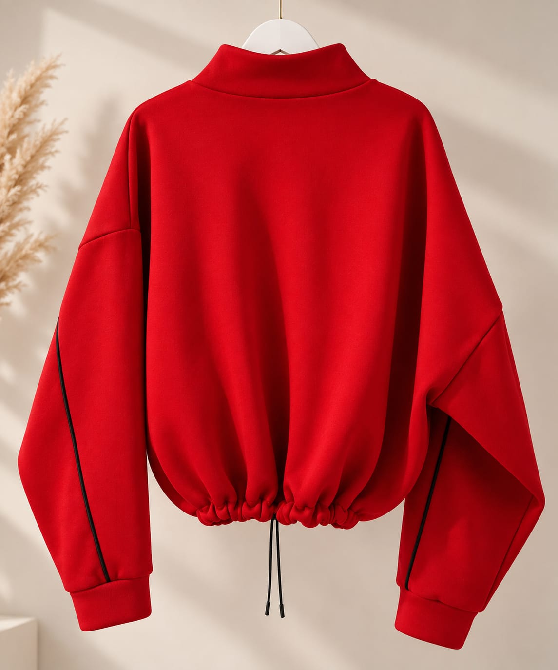 Sweatshirt Milla Rossi in Rot, Detail des Reißverschlusses mit Ring-Zipper