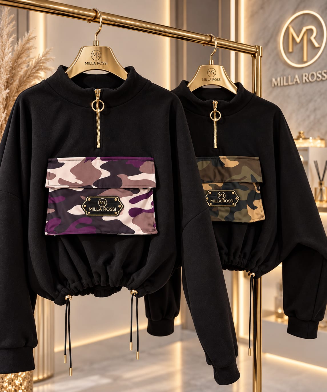 Milla Rossi Sweatshirt, hoher Kragen mit goldenem Ring-Zipper