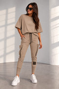 Cargo-Jogger für Damen in Beige, Detailansicht der Bündchen am Beinabschluss