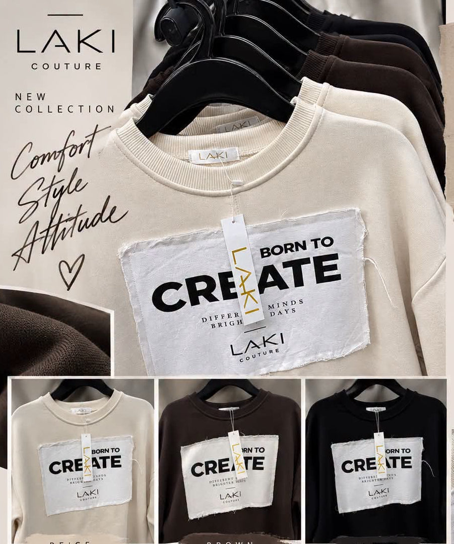 LAKI Couture Sweatshirt „Born to Create" – Detailansicht Patch mit ausgefransten Kanten