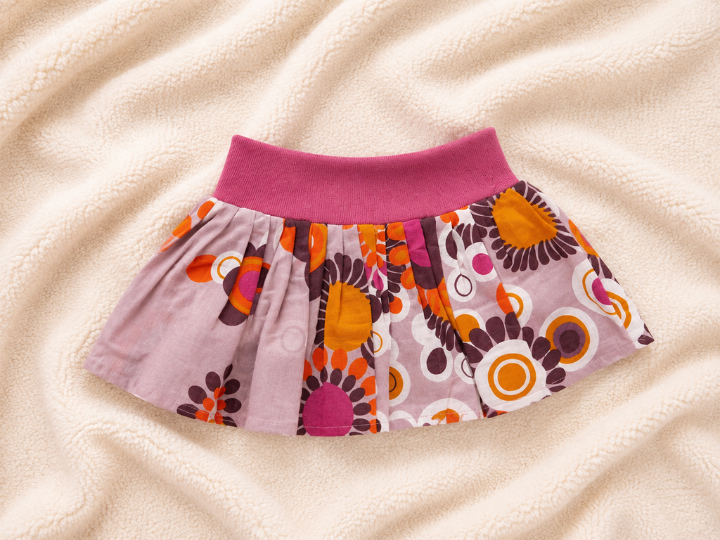 Baby-Minirock Rosa Retro mit buntem Blumenmuster und rosa Rippenbund