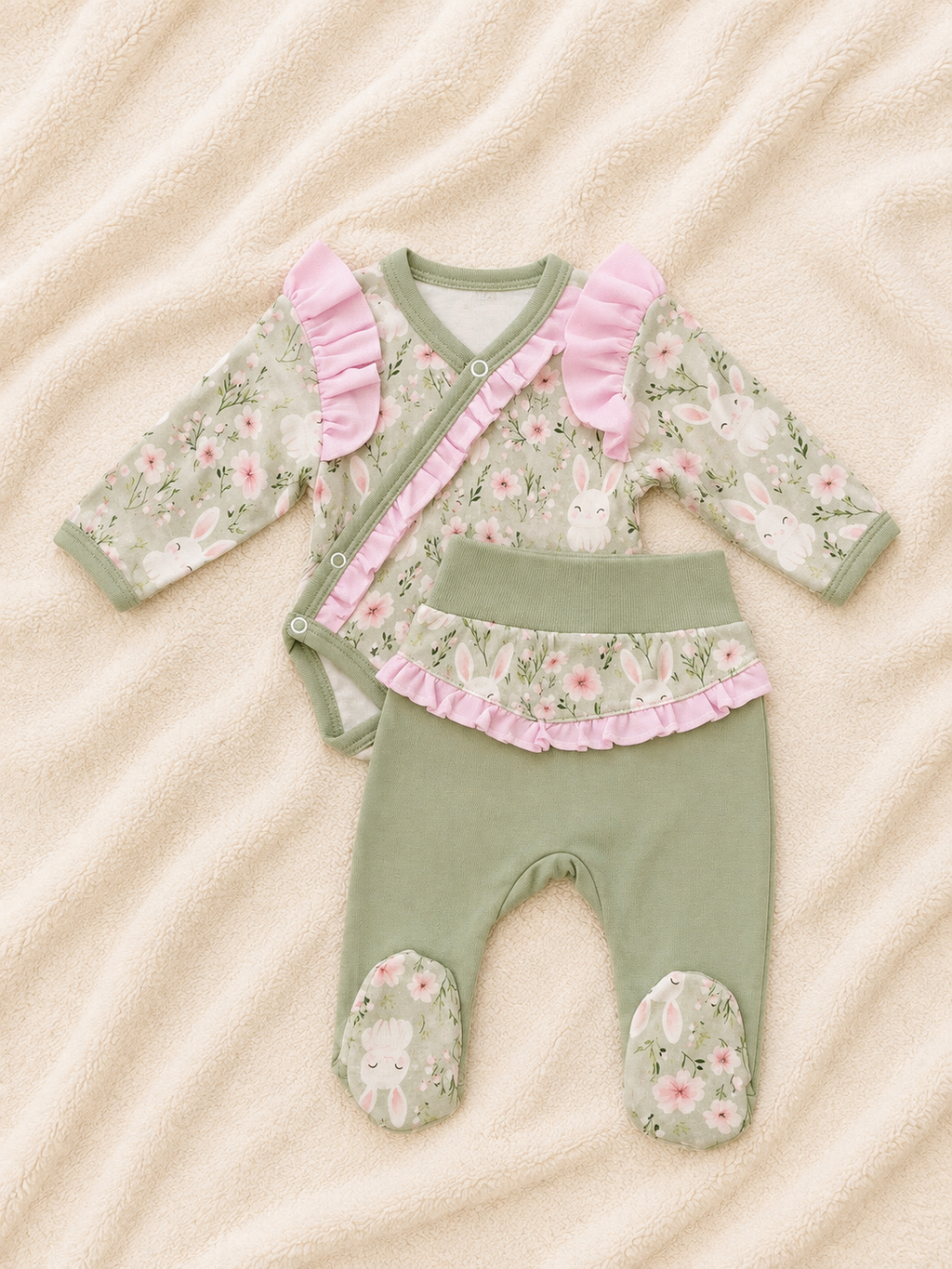 Baby-Set Häschenliebe – Wickelbody und Hose mit Fuß