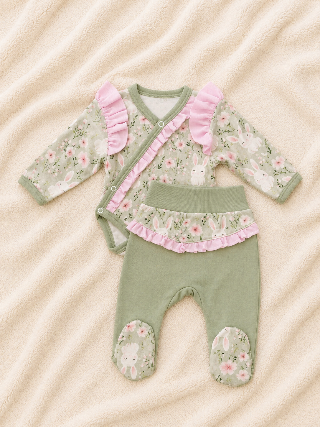 Baby-Set Häschenliebe – Wickelbody und Hose mit Fuß