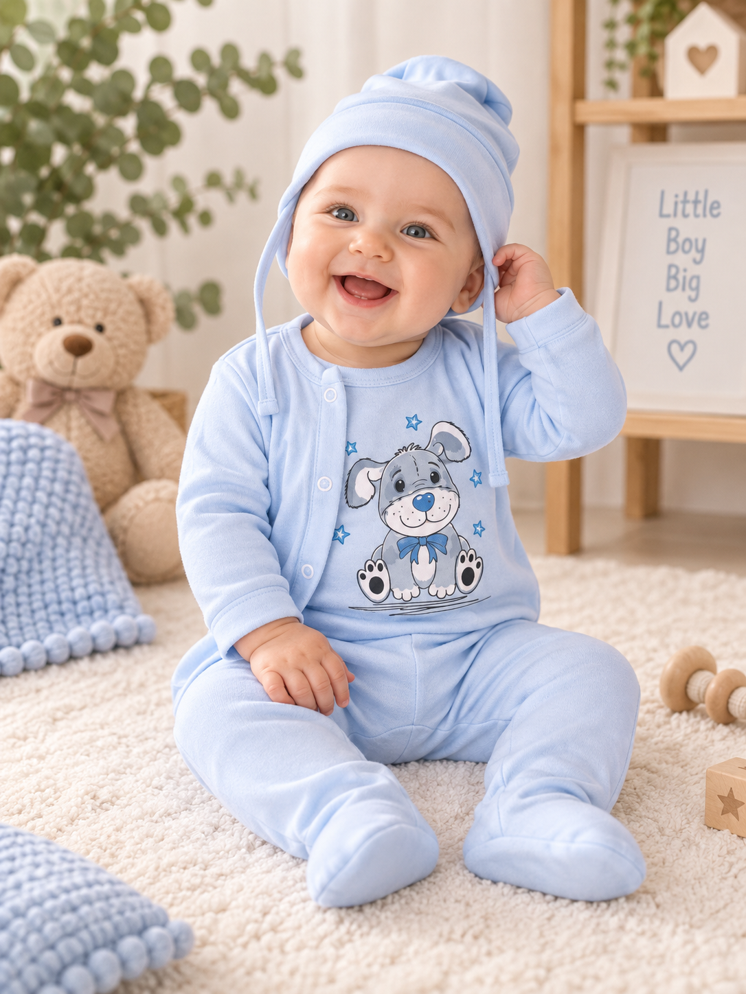  Baby-Set in Hellblau mit Hündchen-Motiv 