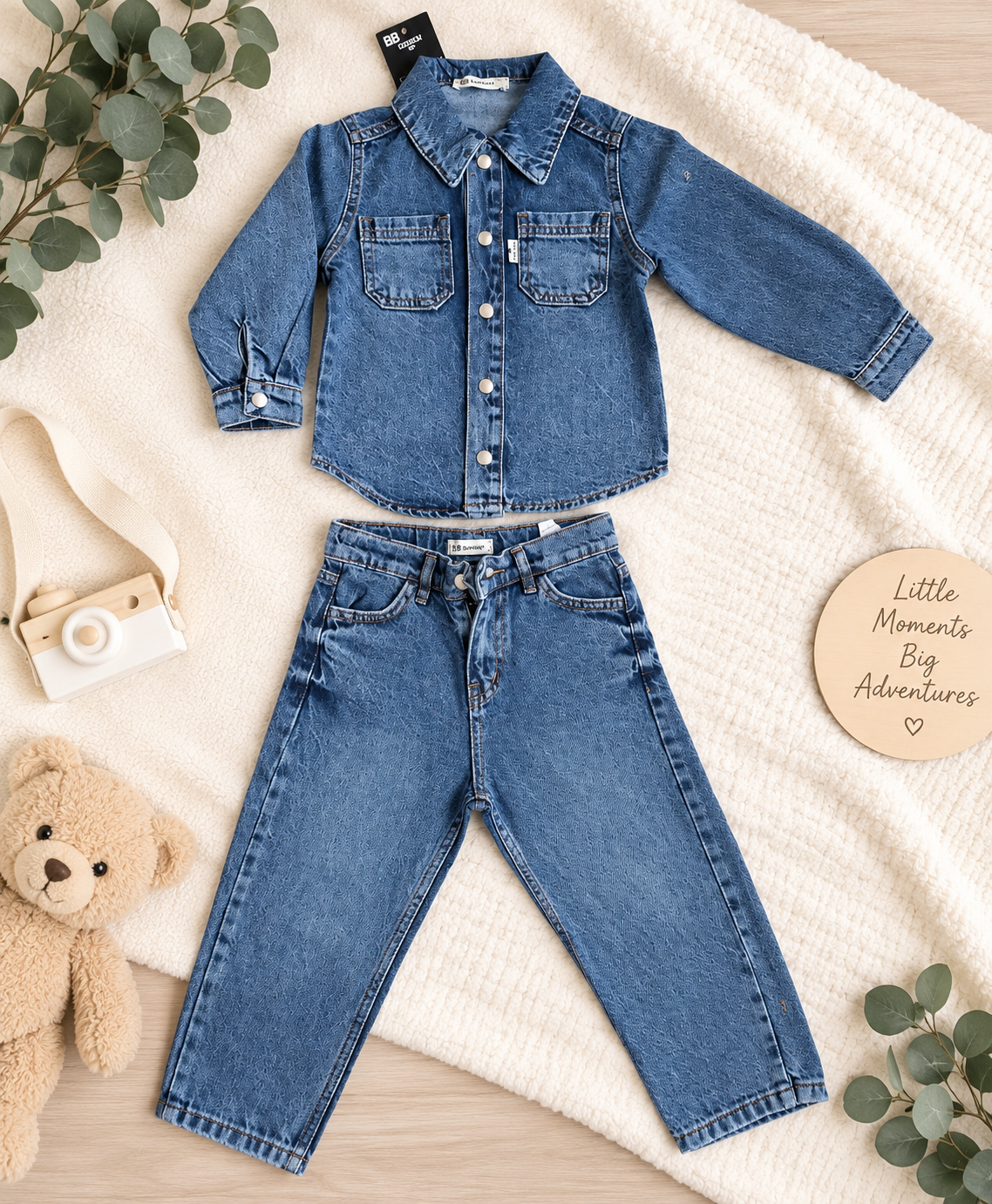 3-teiliges Jungen-Set mit Jeansjacke, Langarmshirt und Jeanshose