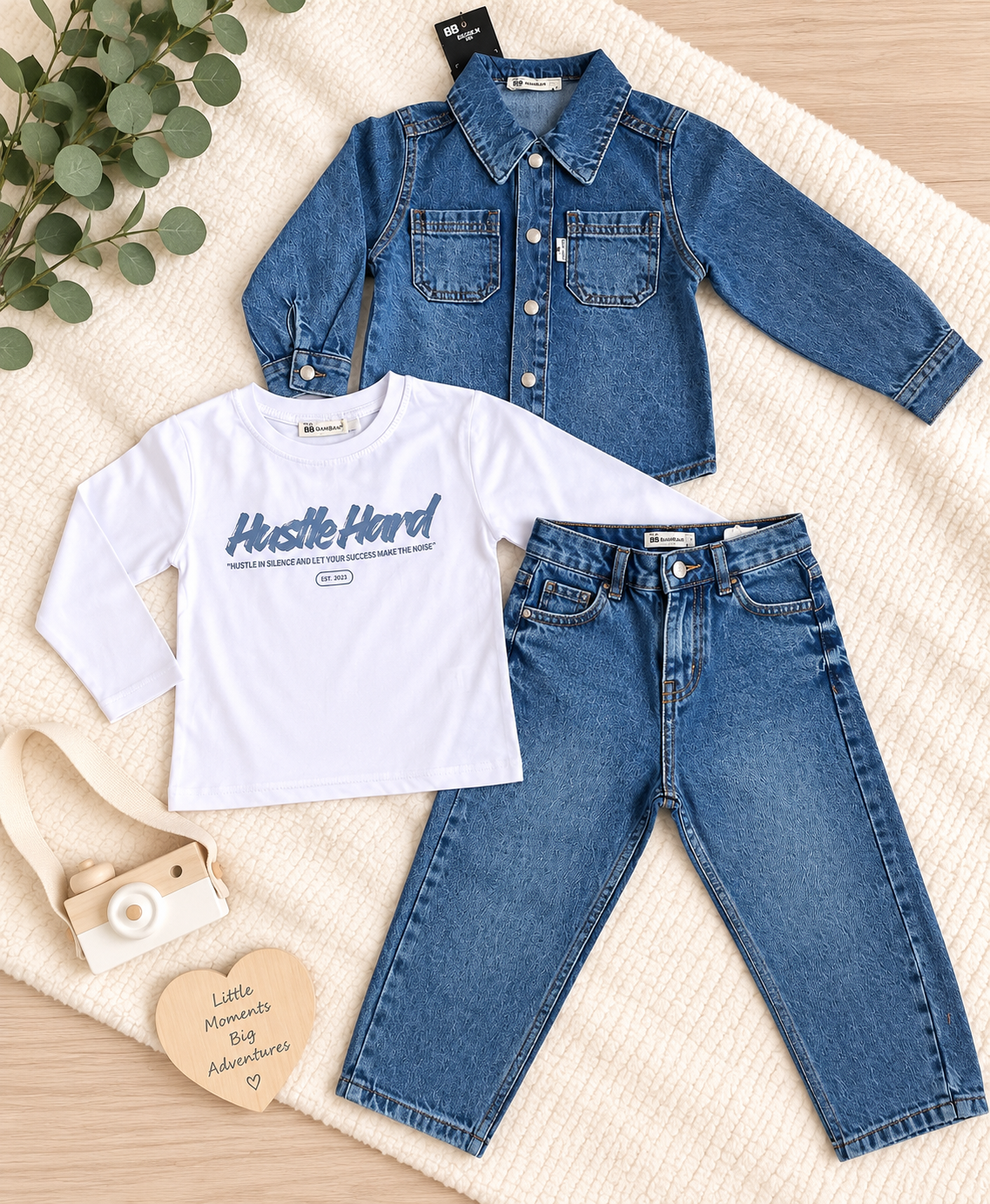 3-teiliges Jungen-Set mit Jeansjacke, Langarmshirt und Jeanshose